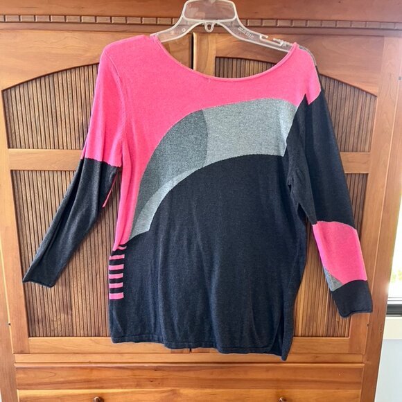 Nic + Zoe Geometric Color Block Tunic Sweater, Lg - Picture 3 of 6